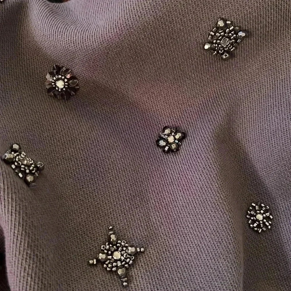 J. Crew Women’s Beaded, Rhinestone, Sequin Gray Sweatshirt Top Size Small - Picture 3 of 11